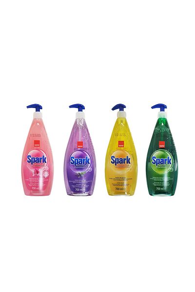 Sano Pack of 4 x Spark dishwashing detergent 700ml (Cucumber, Lemon, Lavender, Almond Blossom)