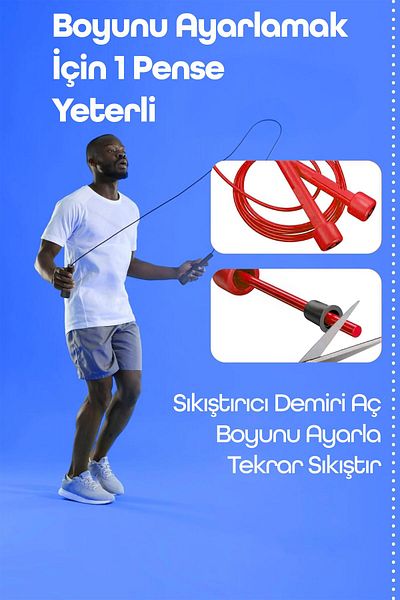 Telvesse Basic Jump Rope Length Adjustable Jumping Tab Rope Jump Rope Red 515