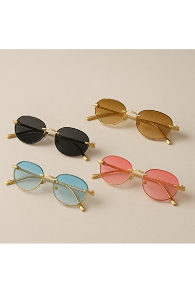 REDz Accessories Fashion Sunglasses, Oval Design, Thin Metal Frames, Decorative Side Accents, Brown