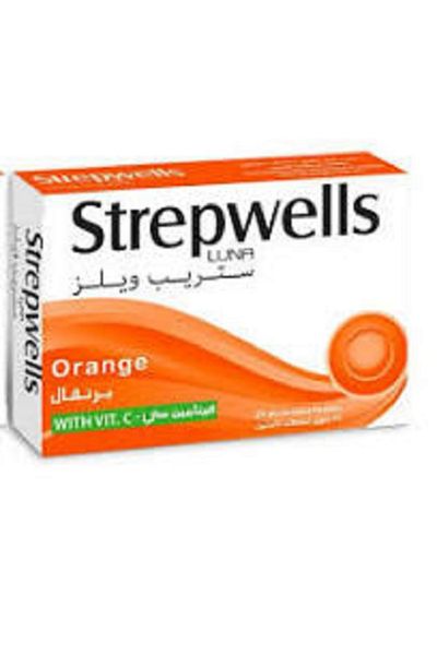 Luna Strepwells Orange 24 pastilles with menthol flavor.