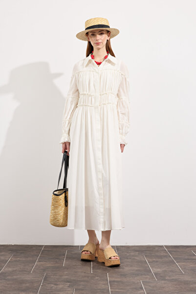 EMNORA Daisy Vual Elbise Ekru