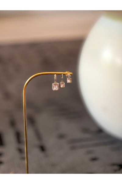 XUPING JEWELRY Üçlü set zirkon taşlı çelik sallantılı küpe