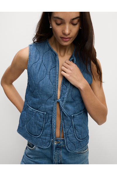 Marks & Spencer Pure Cotton Denim Kapitone Yelek