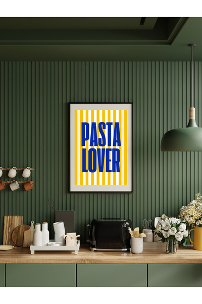 studio duha Renkli “PASTA LOVER” Poster – Makarna Tutkunlarına Özel Modern Tipografi Tasarım Sarı Beyaz POSTER