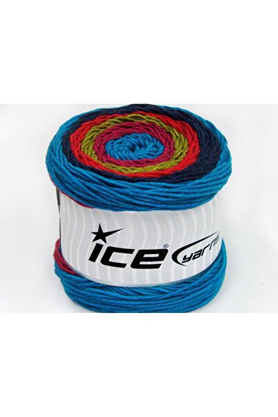 Ice yarns 2×200 جرام. كعكة أران أكريليك باللون الفيروزي، الأزرق الداكن، الأور...