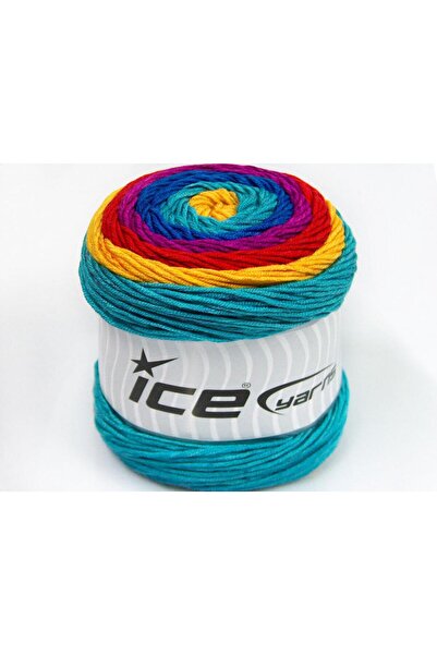 Ice yarns 2×200 جرام. كعكة أران أكريليك باللون الأزرق والأحمر والفيروزي والذه...