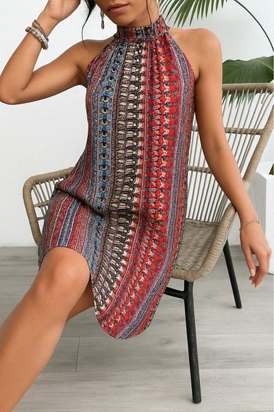 JANES Rochie de damă fără mâneci cu model cu bretele