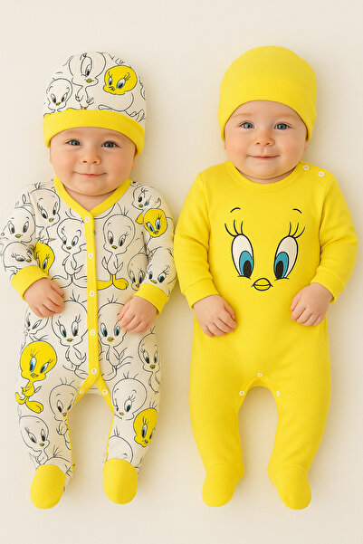 İZYALİF BABY Chick 2-Piece Jumpsuit Set 4-Piece Newborn Outfit with Hat Organic Cotton
