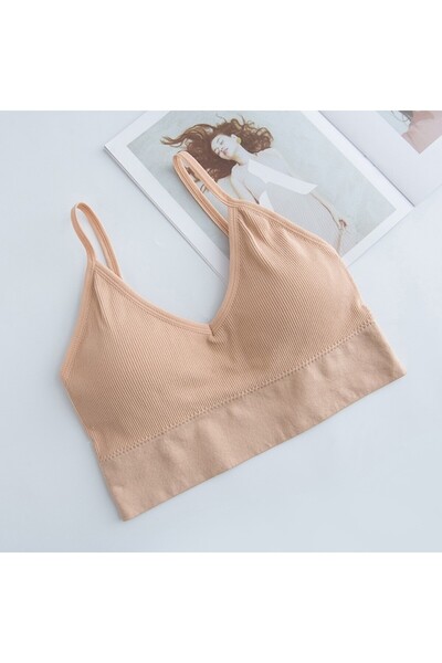 Mixbo Mixbo women's sports bra, with straps and bare back, seamless, Push Up model, S/M, pink