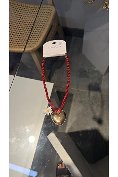 GLAM Kırmızı büyük kalpli halat kolye