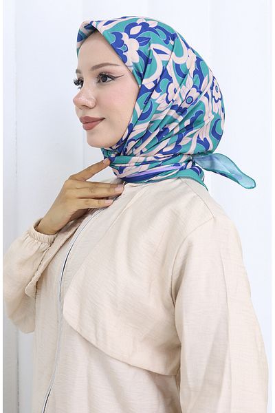 sefamerve Patterned Soft Scarf 90202-01 Green Cream