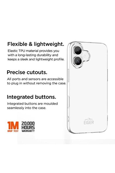 EIGER Husa Grip pentru iPhone 16, transparent