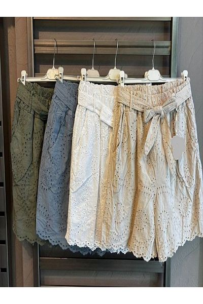 Özgürbutik Linen Fisto Detail Cotton Short