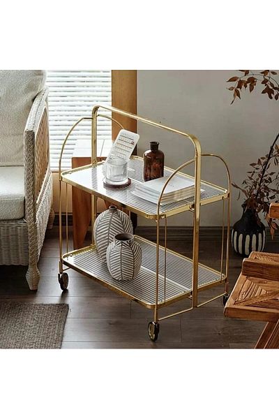 Vi Markets Foldable serving cart - gold steel - plastic shelves