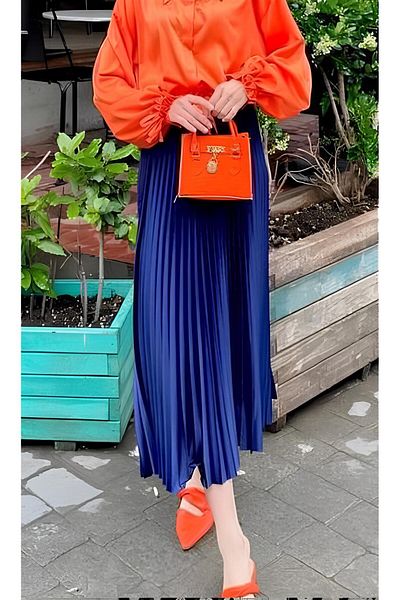 VOICTEC Pleated Skirt Shiny Appearance Standard Size (Compatible with 38-44) Elastic Waist