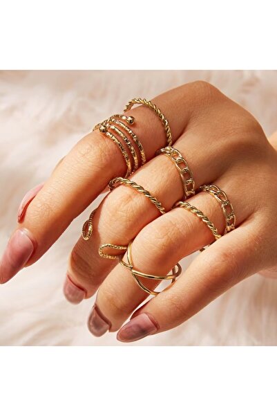 REDz Accessories Set de inele cu lanț, pentru femei, aspect la modă, oțel ino...