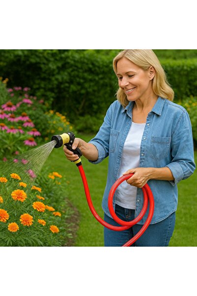 Toptancı Amca Silikonlu Bahçe Hortumu + Ayarlı Fıskiye Tabancası Seti – 20 Metre | 1/2 inç