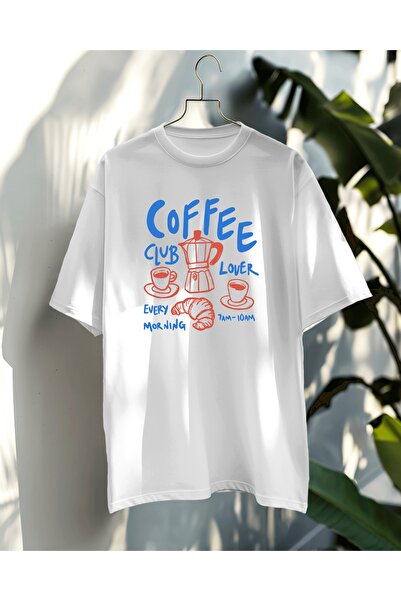 Hediyenza Coffee Lover Club Printed Oversize T-Shirt Unisex 100% Cotton