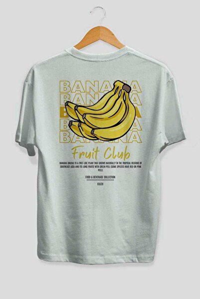 Ankhises Μπανάνα με στάμπα στην πλάτη Λευκό μπλουζάκι Oversize Ανδρικό Γυναικείο Βαμβακερό μπλουζάκι με λαιμόκοψη