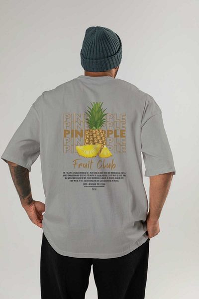 Ankhises Pineapple Back Printed Gray Oversize T-Shirt Men Women Cotton Crew Neck Tshirt