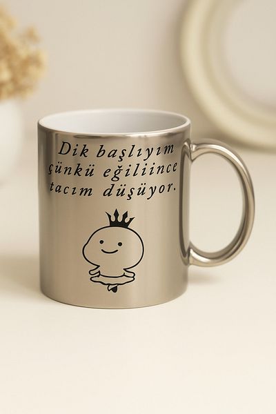 çokaş Text Printed Large Size Silver Coffee & Tea Mug