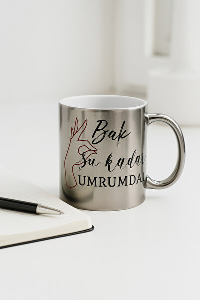 çokaş Pack of 3 Lettering Print Large Size Silver Tea Mug Cups