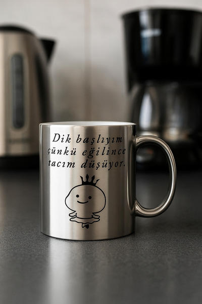 çokaş Pack of 3 Lettering Print Large Size Silver Tea Mug Cups