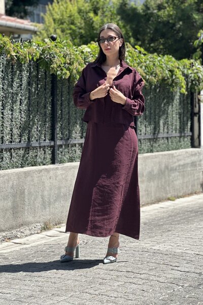 CurcunaShop Kadın Modal Kumaş Gömlek Elbise Takım