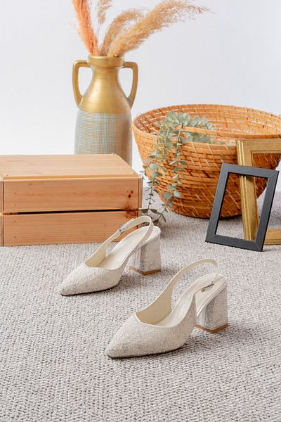 Egepass Damla Pearl Detailed Wedding Dress Heeled Shoes