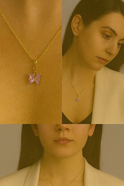 Karem Jewellery قلادة على شكل فراشة من الحجر الأرجواني للنساء