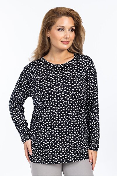 Mutlu City Γυναικεία χτενισμένη βαμβακερή μπλούζα με λουλουδάτο μοτίβο με στρογγυλή λαιμόκοψη 6541