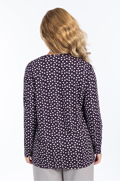 Mutlu City Γυναικεία χτενισμένη βαμβακερή μπλούζα με λουλουδάτο μοτίβο με στρογγυλή λαιμόκοψη 6541