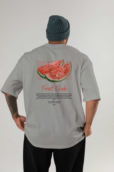 Ankhises Watermelon Back Printed Gray Oversize T-Shirt Men Women Cotton Crew Neck Tshirt