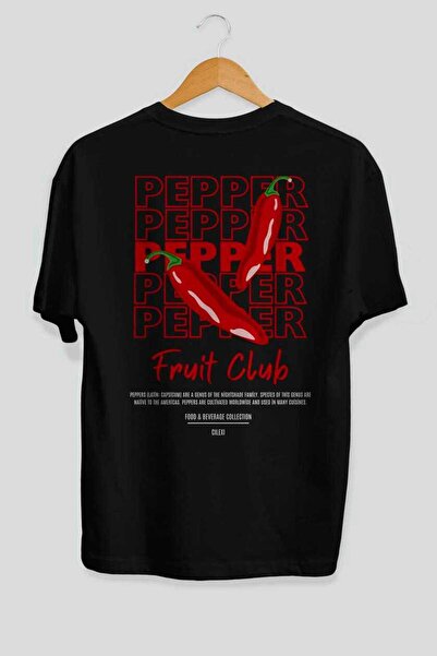 Ankhises Tricou oversize negru cu imprimeu Pepper Back Bărbați Femei Tricou d...