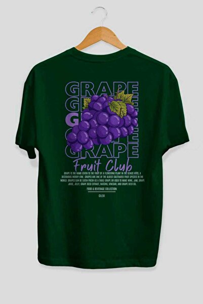 Ankhises تي شيرت أخضر كبير الحجم مطبوع عليه عنب من الخلف للرجال والنساء من ال...