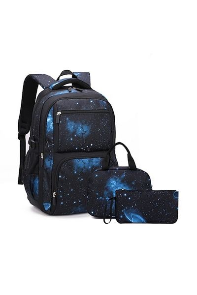 OricareFain Set ghiozdan Scoala Penar si Geanta, Rezistent, 46 x 30 x 22 cm, Negru