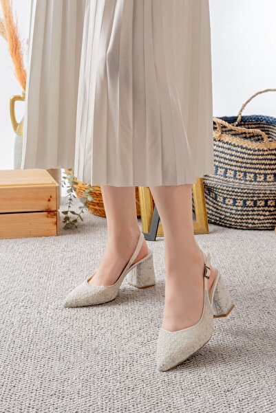 Egepass Damla Pearl Detailed Wedding Dress Heeled Shoes