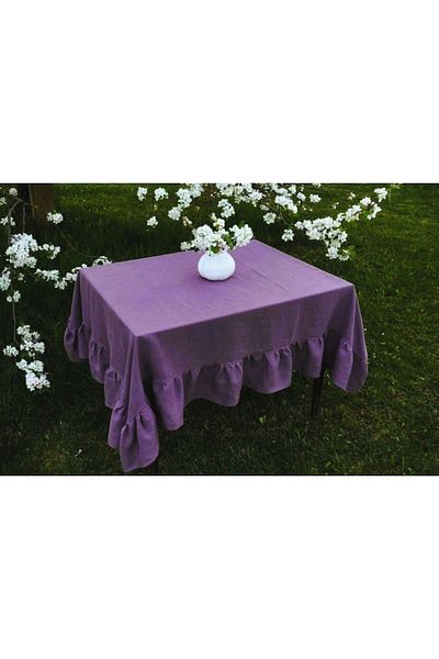 shules collection Buldan Linen Ruffled Vintage Purple Tablecloth