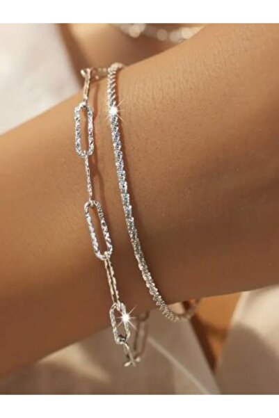 Alyas Aksesuar Silver Color Chain Necklace and Bracelet Set