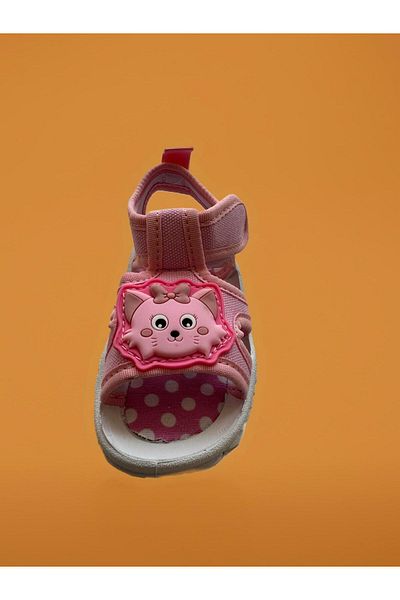 GEZER Girl's Pink Cat Patterned Adjustable Daily Sandals