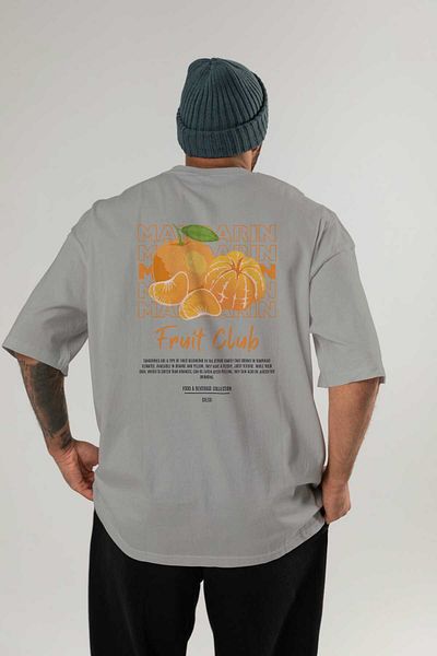 Ankhises Mandarin Back Printed Gray Oversize T-Shirt Men Women Cotton Crew Neck Tshirt