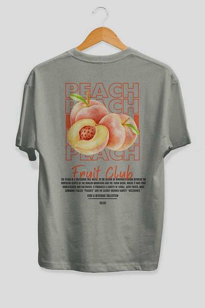 Ankhises Peach Back Printed Gray Oversize T-Shirt Men Women Cotton Crew Neck Tshirt