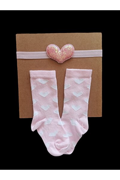 Asa Bebek Çocuk Baby Girl Heart Object Hair Band and Knee Socks Set Baby Girl Pink Heart Socks