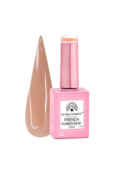 global fashion Rubber Base Coat French, baza cauciucata unghii, Global Fashion, nude, 15ml, 02