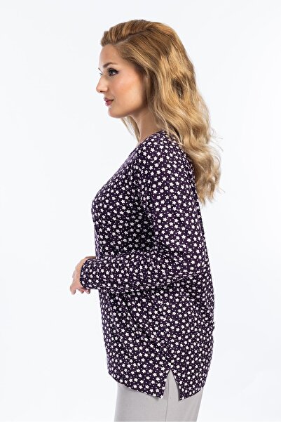 Mutlu City Γυναικεία χτενισμένη βαμβακερή μπλούζα με λουλουδάτο μοτίβο με στρογγυλή λαιμόκοψη 6541