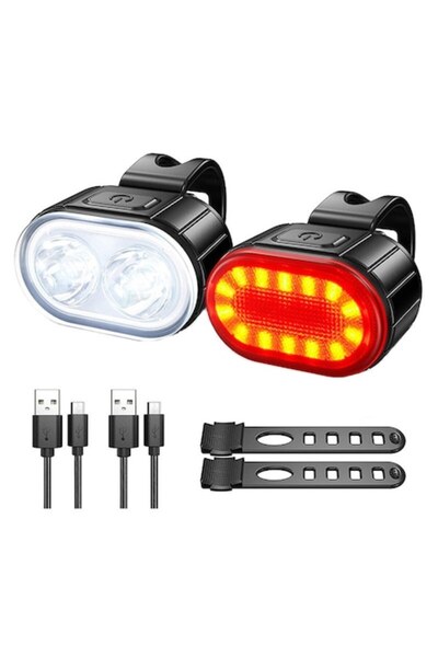 Carsons Set far și lumină spate LED pentru bicicletă, încărcare USB, impermeabil, 4 moduri de iluminare, alb/roșu