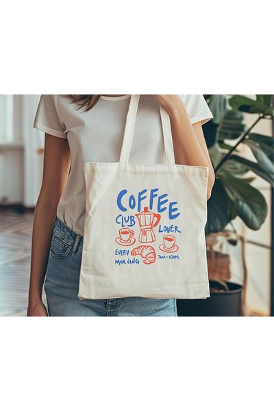 Hediyenza Coffee Lover Club Printed Cloth Bag, Shoulder Bag, Tote Bag 1 Piece