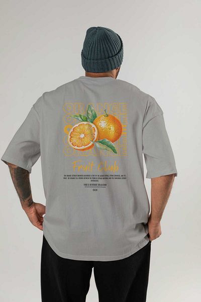 Ankhises Orange Back Printed Gray Oversize T-Shirt Men Women Cotton Crew Neck Tshirt