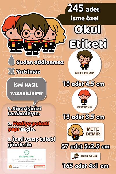 Sticker Ekspres Okul Etiketi Harry Potter Kalem Defter Etiketi Özel İsim Yazı...
