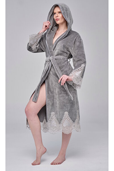 Nuşa Elegant Stylish Bamboo Cotton Bathrobe with Lace
